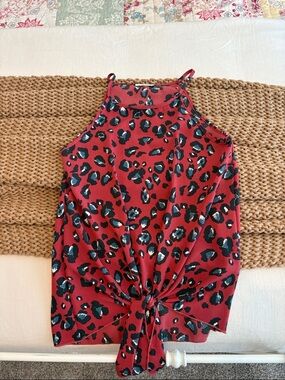 First Love Red Leopard Print Front Tie Halter Tank Top